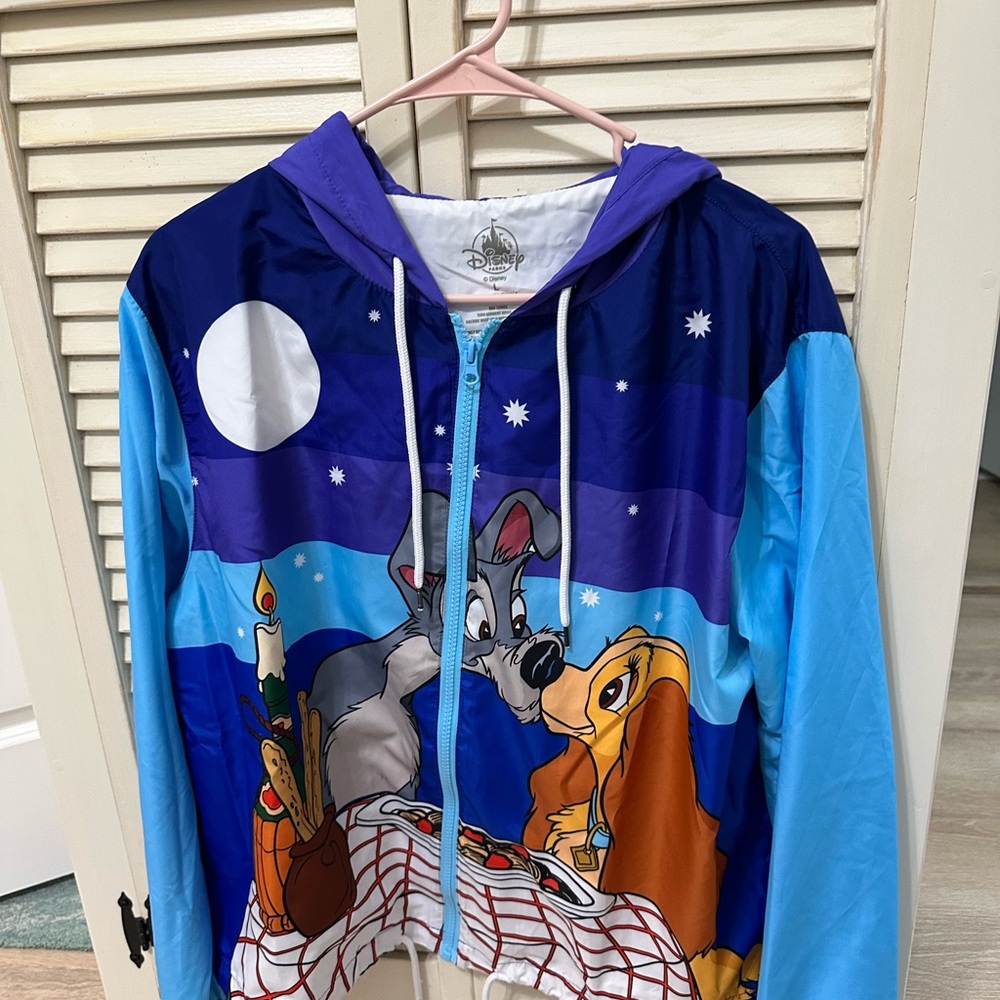 Women’s Disney Lady & the Tramp Jacket with hood sz Large.  Like new condition.
